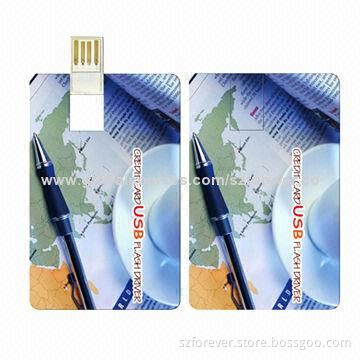 Square Card Promotional USB Flash Drives, Customized Logos, 256MB to 16GB Capacity, 2-year Warranty